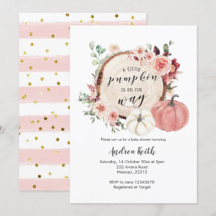 Invitación calabaza rosa y dorada está en camino