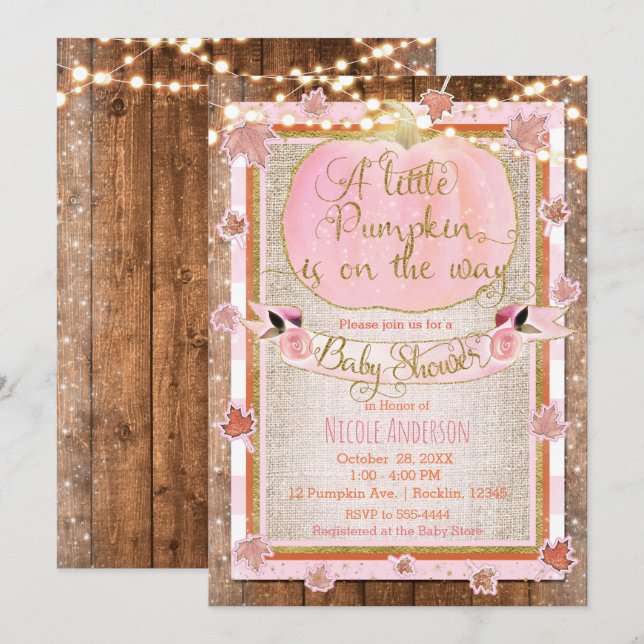 Invitación Calabaza rosa y otoño deja Baby Shower ruso (Anverso / Reverso)