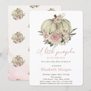Invitación Calabaza, Rosas Rosadas, Baby Shower de Acuarela
