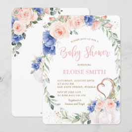 Invitación Calabaza Rubor Floral Azul Chica Baby Shower