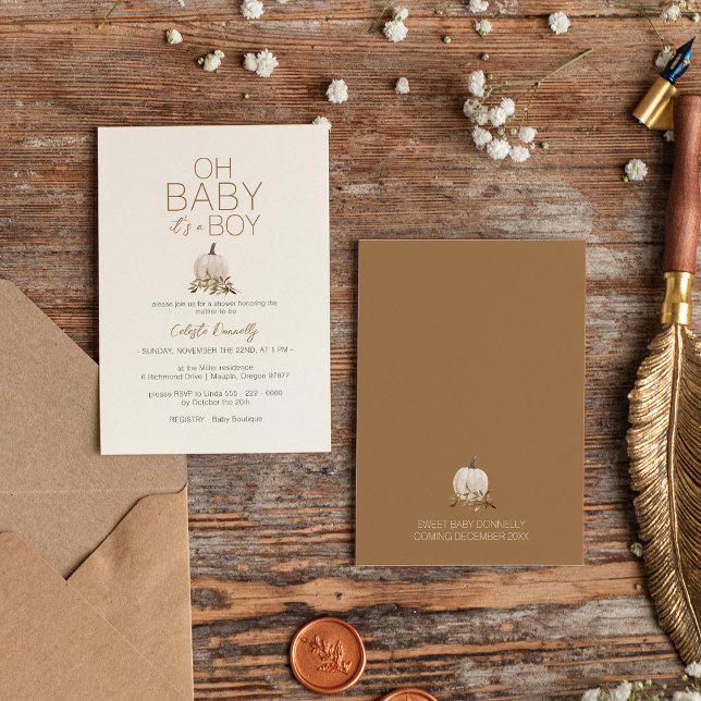 Invitación Calabaza Rusa Blanca De Boho Oh Ducha De Bebé (Subido por el creador)