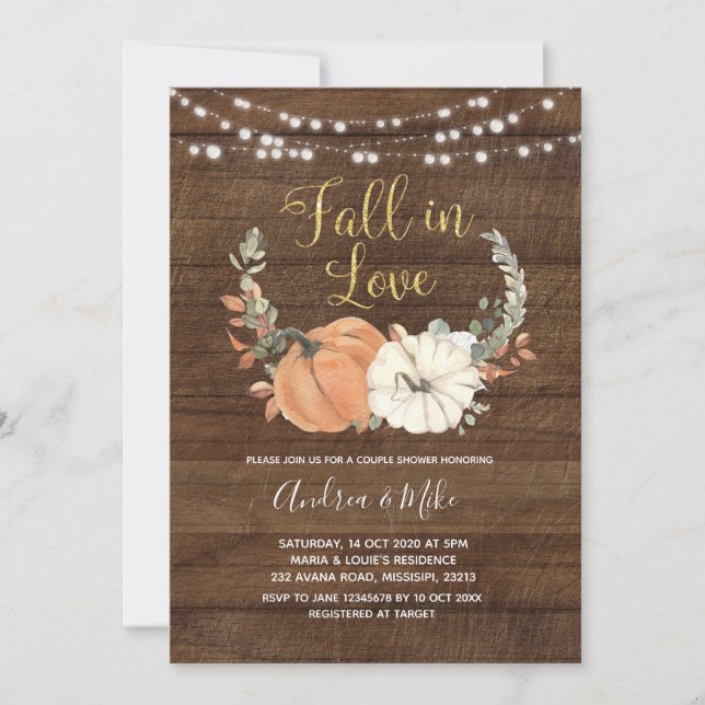 Invitación Calabaza rusa cae en la ducha de la pareja de amor (Anverso)