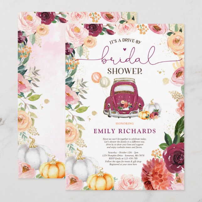 Invitación Calabaza Rusa Floral Conducida Por Ducha Británica (Anverso / Reverso)
