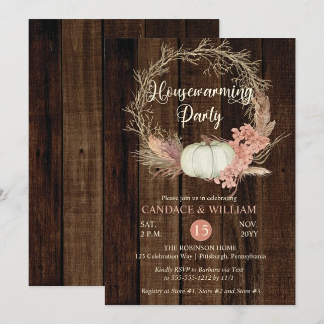 Invitación Calabaza Rusa Pampas Fiesta Calentador De Hogares  (Anverso / Reverso)