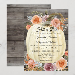 Invitación Calabaza rústica acuarela floral naranja ciruela d