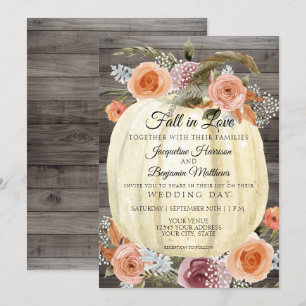 Invitación Calabaza Rústica Aquarela Floral Naranja Quemada C