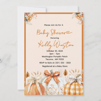 Invitación Calabaza Rustica Caída Calabaza Neutral Baby Showe