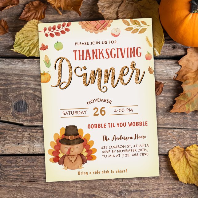 Invitación Calabaza Rustica Caída Gobble Cena de Acción de Gr (Subido por el creador)
