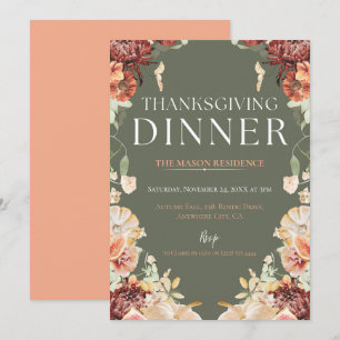 Invitación Calabaza Rustica de la Cena de Acción de Gracias