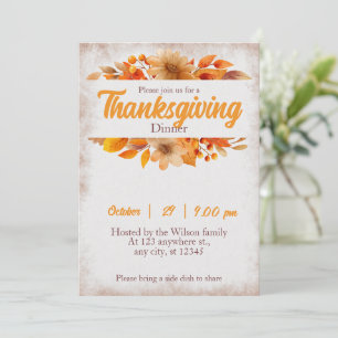 Invitación Calabaza Rustica de la Cena de Acción de Gracias