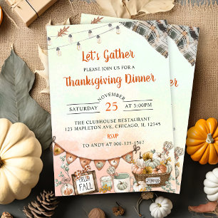Invitación Calabaza Rustica de la Cena de Acción de Gracias