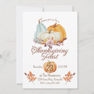 Invitación Calabaza Rustica de la Cena de Acción de Gracias