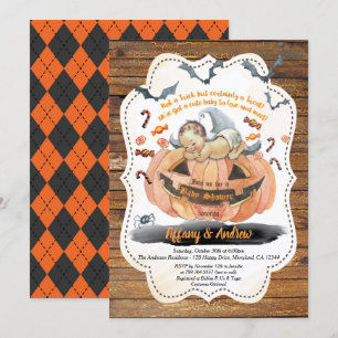 Invitación Calabaza rústica de la ducha de bebé de Halloween