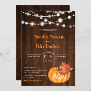 Invitación Calabaza rústica de madera floral cae la boda