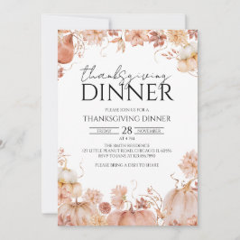 Invitación Calabaza Rustica Floral Día de Acción de Gracias