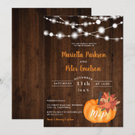 Invitación Calabaza rústica luces de madera floral otoño boda