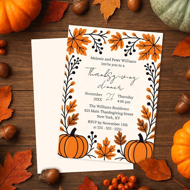 Invitación Calabaza rústica otoño deja cena de Acción de Grac (Subido por el creador)
