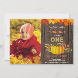 Invitación Calabaza Rústica Otoño Primer Cumpleaños Dorado