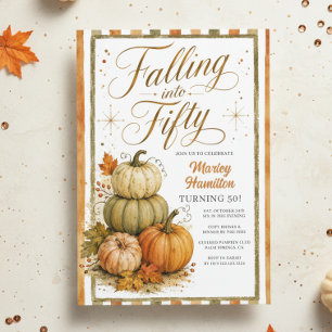 Invitación Calabaza rústica y hojas de otoño Cumpleaños 50 