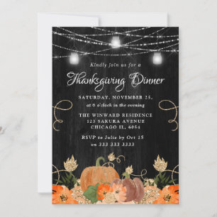Invitación Calabaza Rustica y Mason Jars Cena de Acción de Gr