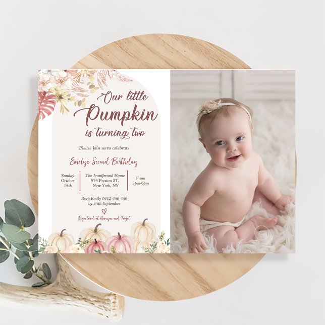Invitación Calabaza Segundo cumpleaños Nuestra pequeña foto d (Subido por el creador)