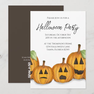 Invitación Calabaza Simple y Bonita Código QR de Halloween pa