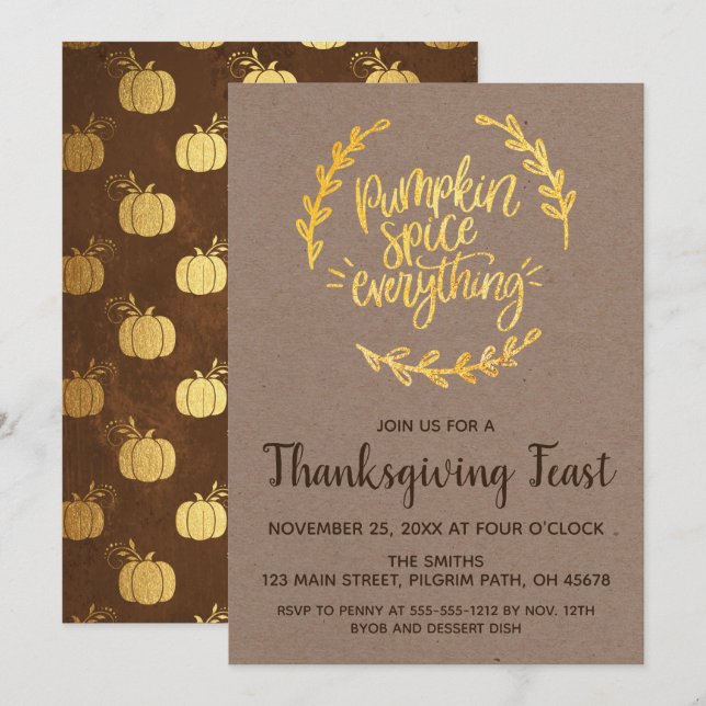 Invitación Calabaza Spice Everything Acción de Gracias (Anverso / Reverso)