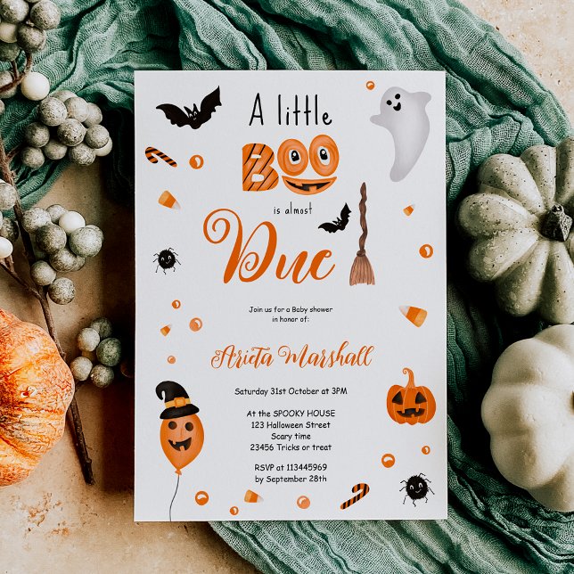 Invitación Calabaza suave Boo Halloween ducha de bebé (Cute pumpkin Boo Halloween baby shower Invitation)