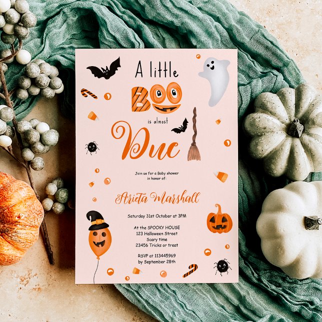 Invitación Calabaza suave Boo Halloween ducha de bebé rosa (Cute pumpkin Boo Halloween baby shower pink Invitation)