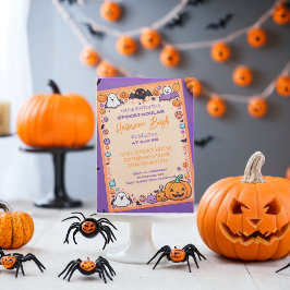 Invitación Calabaza suave Halloween Bash Naranja Púrpura