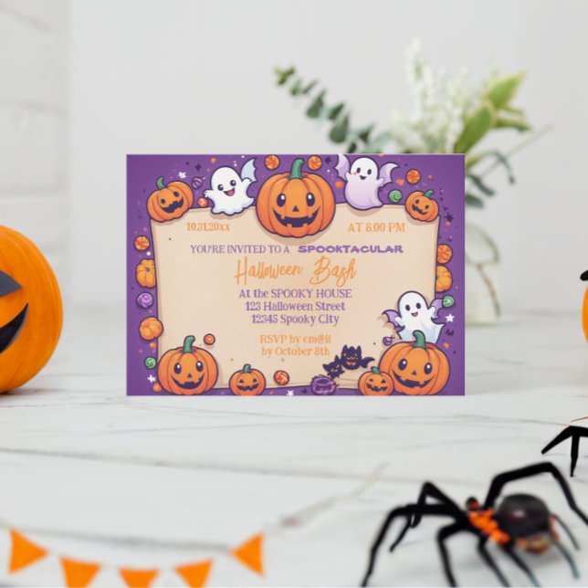 Invitación Calabaza suave Halloween Bash Naranja Púrpura (Subido por el creador)
