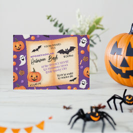 Invitación Calabaza suave Halloween Bash Naranja Púrpura