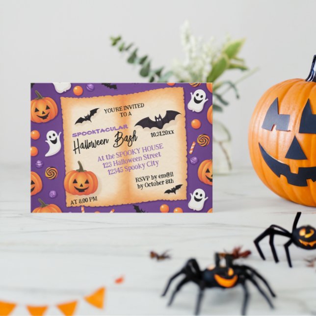 Invitación Calabaza suave Halloween Bash Naranja Púrpura (Subido por el creador)