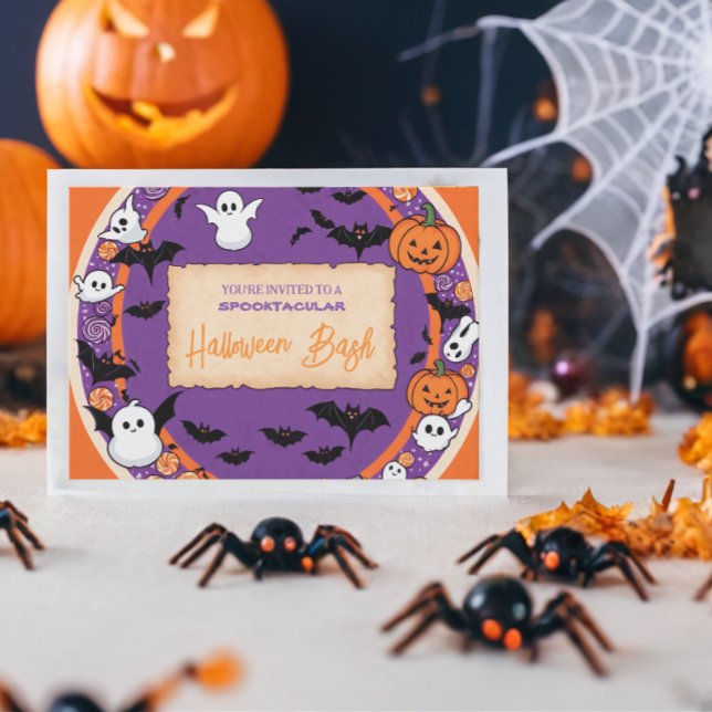 Invitación Calabaza suave Halloween Bash Naranja Púrpura (Subido por el creador)