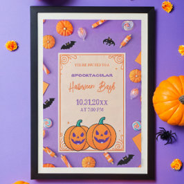 Invitación Calabaza suave Halloween Bash Naranja Púrpura