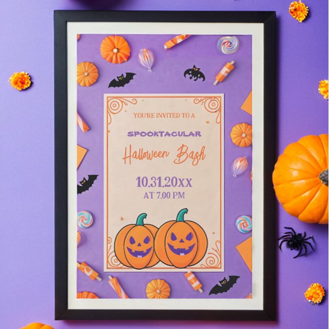 Invitación Calabaza suave Halloween Bash Naranja Púrpura (Subido por el creador)