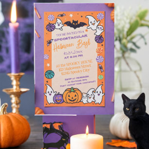 Invitación Calabaza suave Halloween Bash Naranja Púrpura