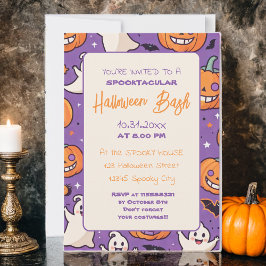 Invitación Calabaza suave Halloween Bash Naranja Púrpura