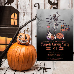 Invitación Calabaza tallando Fiesta Personalizado Skeleton Ha
