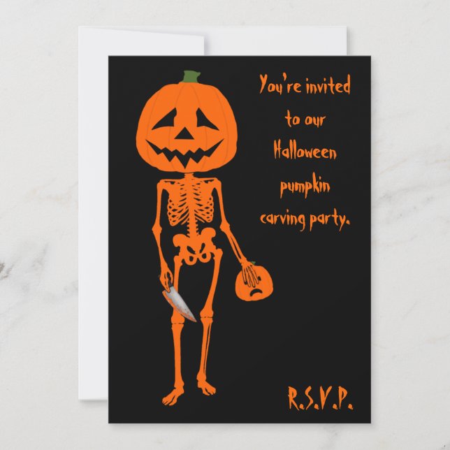 Invitación Calabaza tallando Halloween (Anverso)