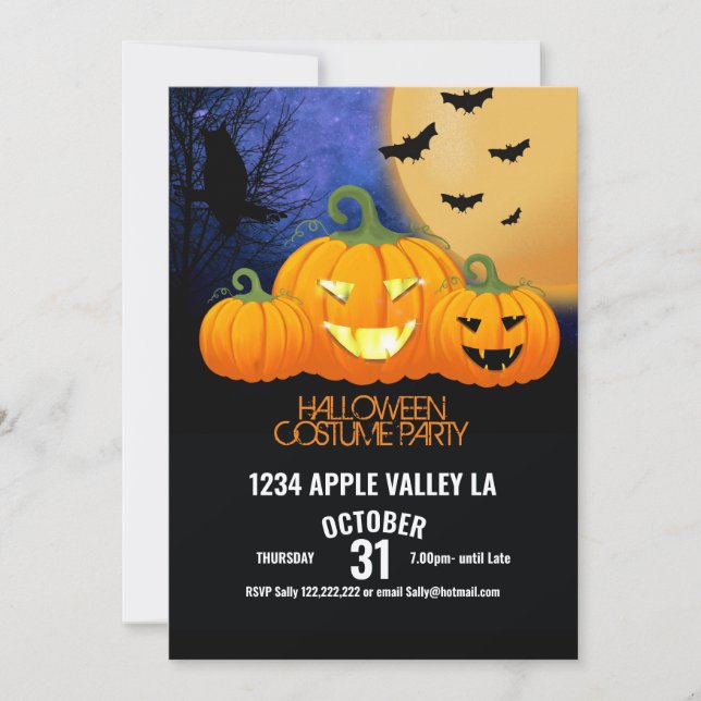 Invitación calabaza tallar fiesta de halloween discoteca (Anverso)
