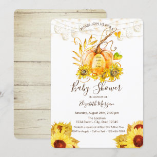 Invitación Calabaza, Textura de Madera, Girasoles Baby Shower