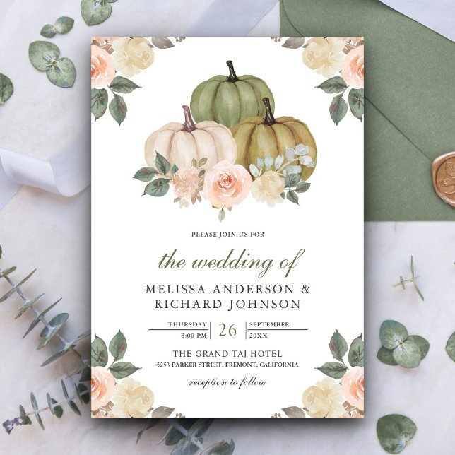 Invitación Calabaza verde sabia y Boda floral de encurtido (Subido por el creador)