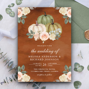 Invitación Calabaza Verde Salvia Flor de Durazno Terracota Bo