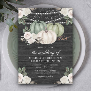 Invitación Calabaza Verde Salvia y Floral Blanca Boda de Made