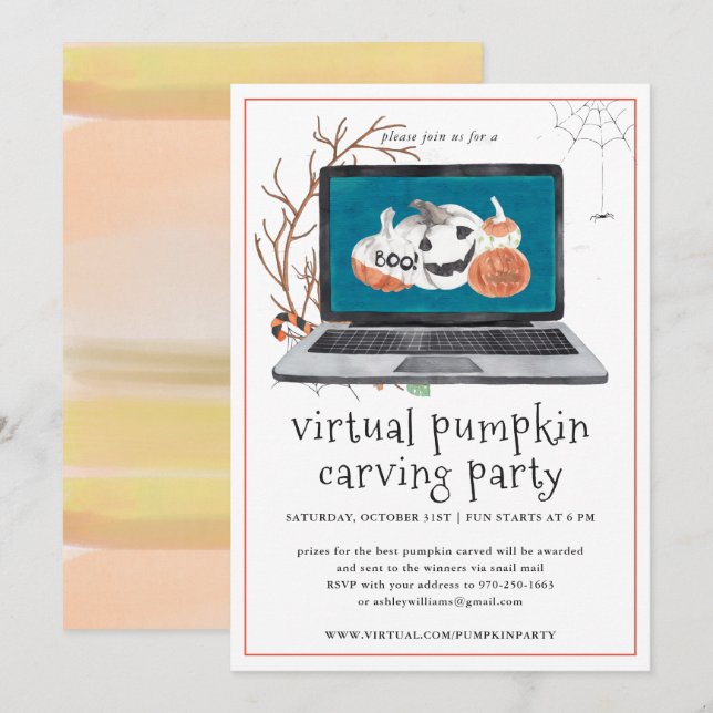 Invitación Calabaza Virtual de Talla | Fiesta de Halloween (Anverso / Reverso)