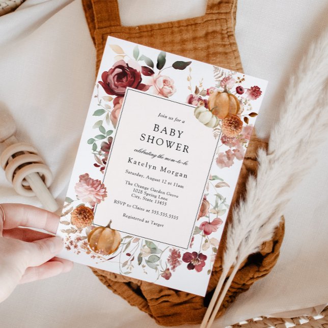 Invitación Calabaza y Burgundy Floral Baby Shower (Subido por el creador)