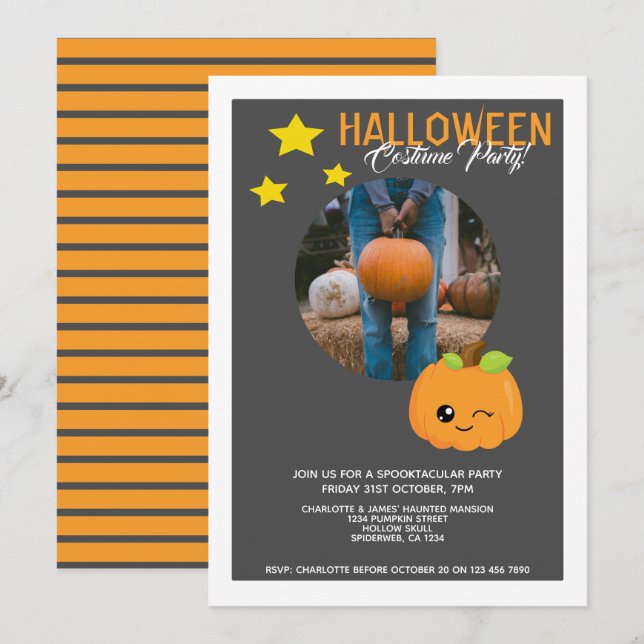 Invitación Calabaza Y Estrellas Del Partido De Halloween Pers (Anverso / Reverso)