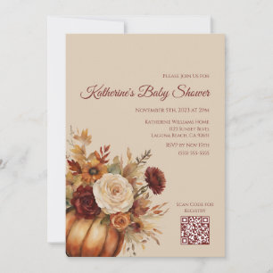 Invitación Calabaza y flores color de agua de Baby Shower-