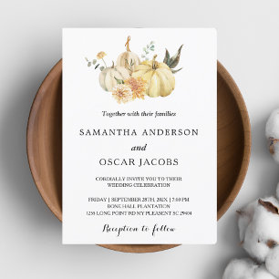Invitación Calabaza y Flores de Acuarela de Otoño de Moda